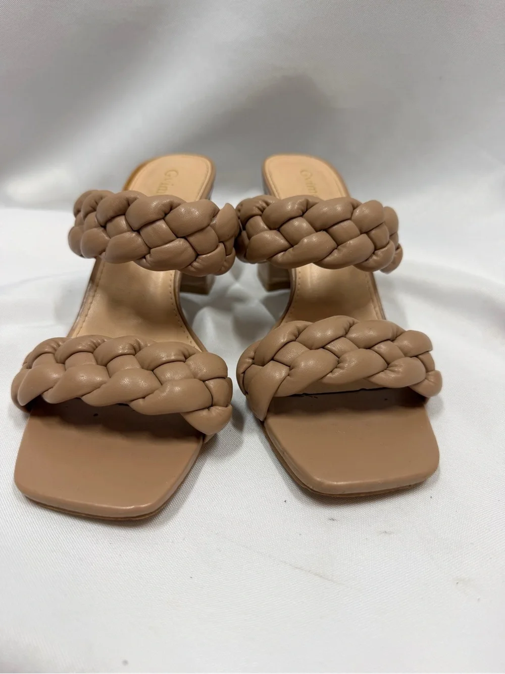 Gvimenos | Square Toe Braided Block Chunky Heel Sandals Tan Women's Size 6.5